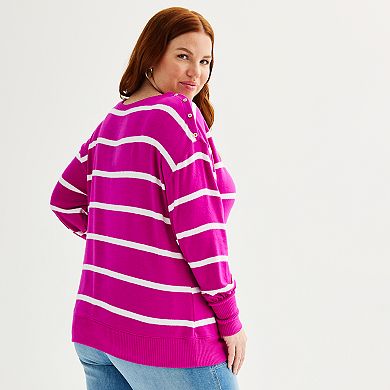 Plus Size Sonoma Goods For Life Cozy Boatneck Striped Pullover Sweater