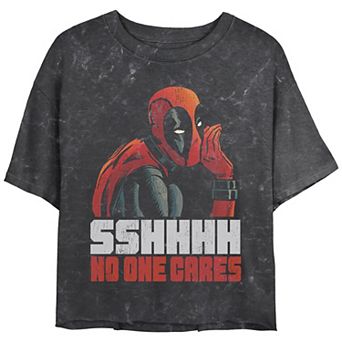 Juniors' Deadpool No One Cares Cropped Graphic Tee
