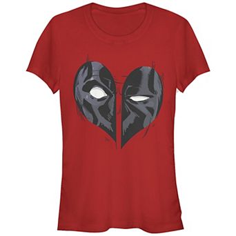 Juniors' Deadpool Heart Face Graphic Tee
