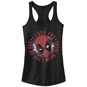 Juniors' Deadpool I Love Tacos Graphic Racerback Tank