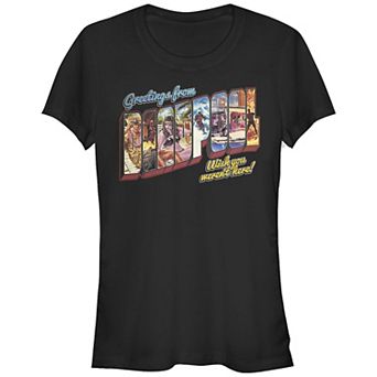 Juniors' Deadpool Greetings From Deadpool Graphic Tee