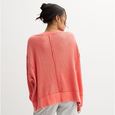 Juniors' SO® Oversized Waffle V Neck Top