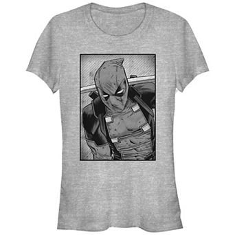 Juniors' Deadpool Black And White Portrait Graphic Tee