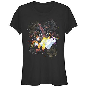 Juniors' Deadpool Piñata Blasting Graphic Tee