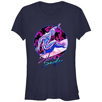 Juniors' Fantastic Four Silver Surfer Chrome Stamp Graphic Tee