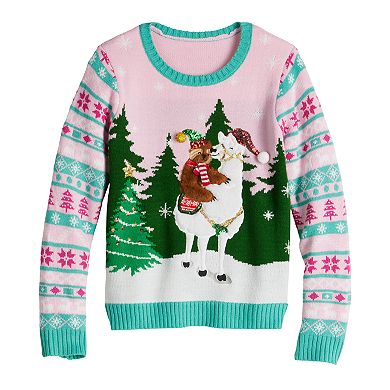 Girls 4-16 33 Degrees Sloth on Llama Christmas Sweater