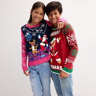 Girls 4-16 33 Degrees Disco Santa 3D Graphic Sweater in Regular & Plus