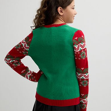 Girls 4-16 33 Degrees 3D Dog with Christmas Tree Graphic Sweater in Regular & Plus