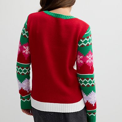 Girls 4-16 33 Degrees Long Sleeve Crew Neck Penguins On Ski Lift Sweater in Regular & Plus Size