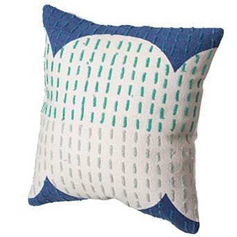 Handwoven Cotton Throw Pillow Cover with Ribbed Line Dots and Wave Border