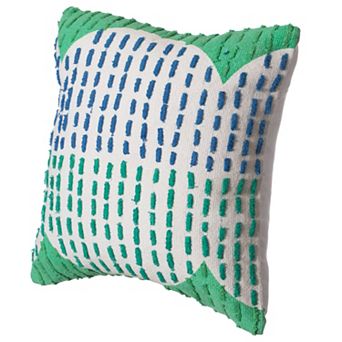 Handwoven Cotton Throw Pillow Cover with Ribbed Line Dots and Wave Border with Filler