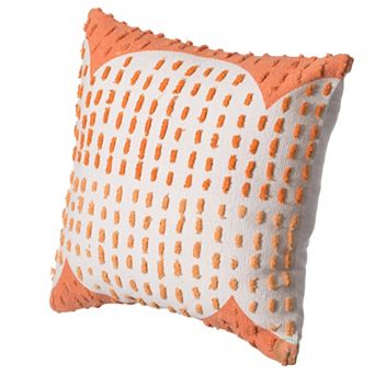 Handwoven Cotton Throw Pillow Cover with Ribbed Line Dots and Wave Border with Filler