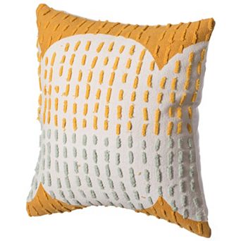 Handwoven Cotton Throw Pillow Cover with Ribbed Line Dots and Wave Border with Filler