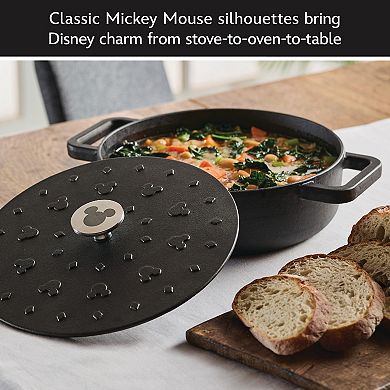 Disney Home Disney's Mickey Mouse Monochrome 3 Quart Pre-Seasoned Cast Iron Shallow Casserole Pan by Farberware