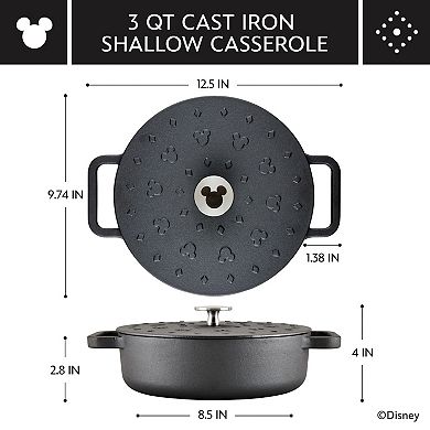 Farberware Disney 3-qt. Monochrome Pre-Seasoned Cast Iron Shallow Casserole