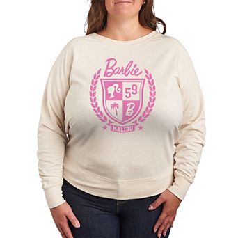 Plus Size Barbie Varsity Malibu Seal French Terry Graphic Long Sleeve Tee