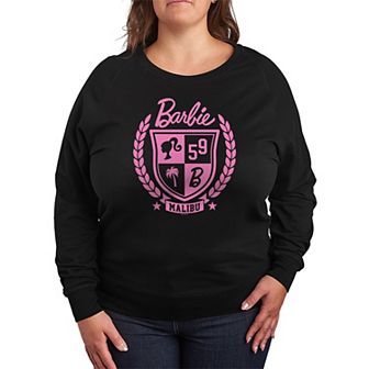 Plus Size Barbie Varsity Malibu Seal French Terry Graphic Long Sleeve Tee