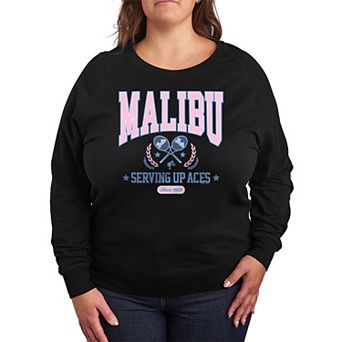 Plus Size Barbie Malibu Varsity French Terry Graphic Long Sleeve Tee