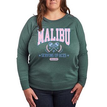 Plus Size Barbie Malibu Varsity French Terry Graphic Long Sleeve Tee