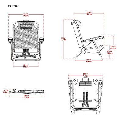 Rio 4-Position Portable Backpack Beach Chair with Cooler Pouch and Cup Holders