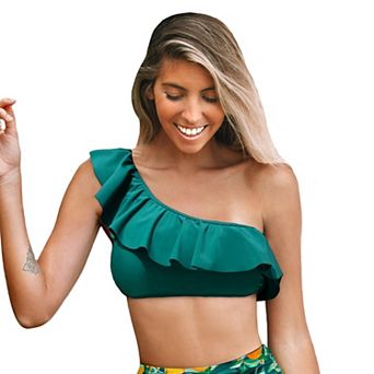 Women's Cupshe Ruffle Shoulder Swim Top