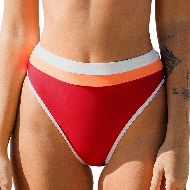 Women's Cupshe Striped Cheeky High Waisted Bikini Bottoms, Size: XS, Red