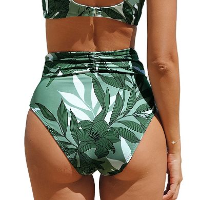 Women's Cupshe Shirred Overlap High Waist Bikini Bottoms