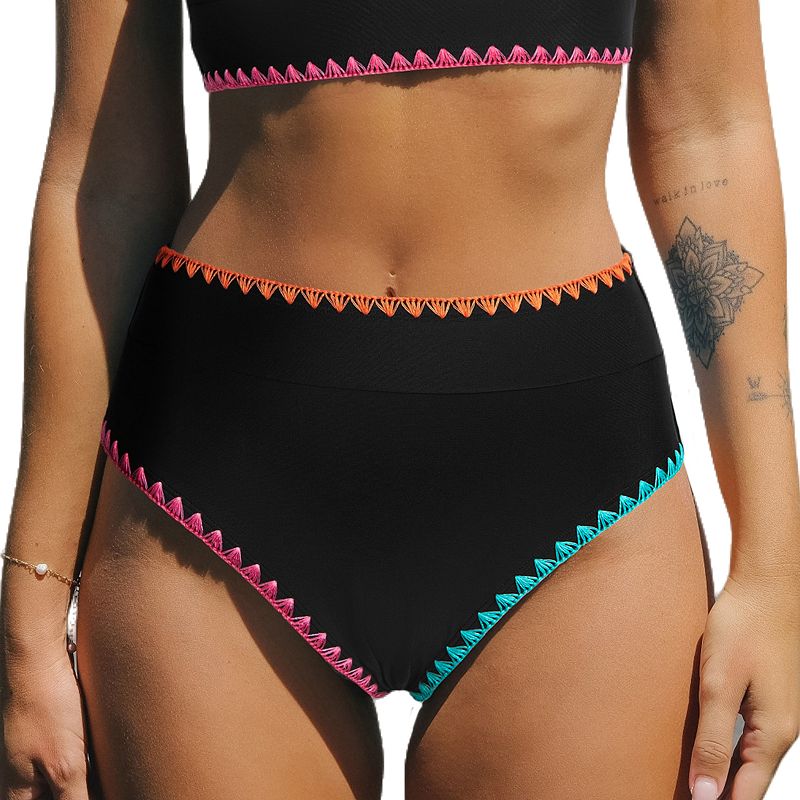 Women's Cupshe Paneled Super High Waist Bikini Bottoms, Size: XL, Black