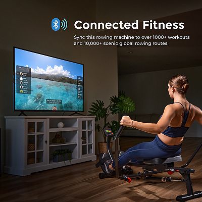 Sunny Health Fitness Smart Connected Compact Full Motion Rower 350 Lb Capacity SF RW5639SMART
