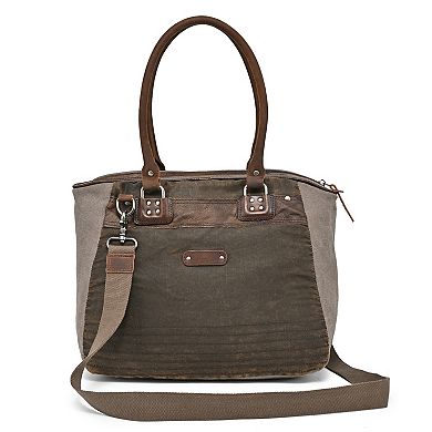 Tsd Brand Tapa Two-tone Canvas Leather Satchel