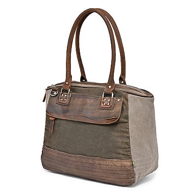 Tsd Brand Tapa Two-tone Canvas Leather Satchel