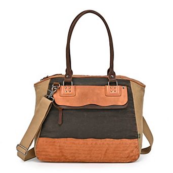 Tsd Brand Tapa Two-tone Canvas Leather Satchel