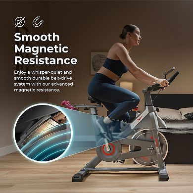 Sunny Health & Fitness Smart Magnetic Belt Drive Indoor Cycling Exercise Bike