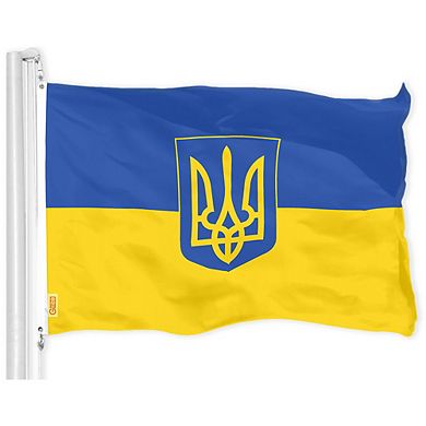 G128 4x6ft Combo American Ukraine Coat Of Arms Printed 150d Polyester Brass Grommets Flag