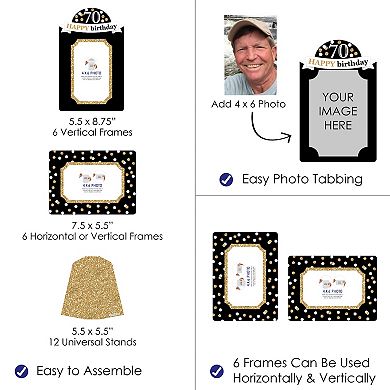 Big Dot Of Happiness Adult 70th Birthday Gold Birthday Party 4x6 Paper Photo Frames 12 Ct
