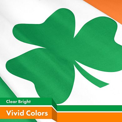 G128 2x3ft 1pk Ireland Shamrock Printed 150d Polyester Brass Grommets Flag