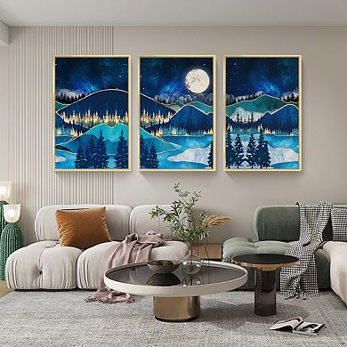 Full House 3 Panels Framed Canvas Wall Artoil Paintings - A Quiet Evening