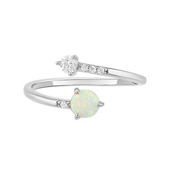 PRIMROSE Sterling Silver Cubic Zirconia & Opal Bypass Ring