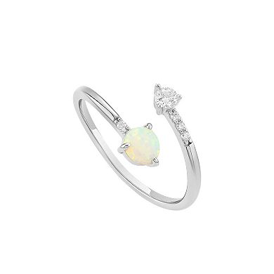 PRIMROSE Sterling Silver Cubic Zirconia & Opal Bypass Ring