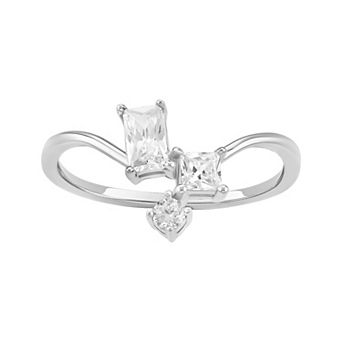 PRIMROSE Sterling Silver Cubic Zirconia Cluster V-Shape Ring