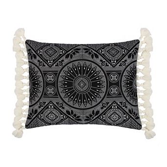 Levtex Home Black Crewel Stitch Tassel Pillow