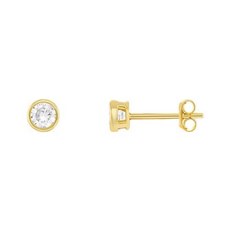 PRIMROSE 24k Gold over Sterling Silver Round Bezel Cubic Zirconia Stud Earrings