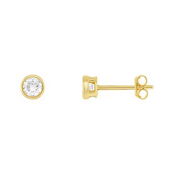 PRIMROSE 24k Gold over Sterling Silver Round Bezel Cubic Zirconia Stud Earrings