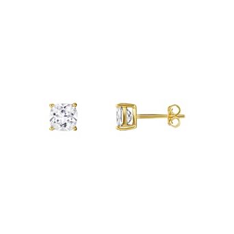 PRIMROSE 24k Gold over Sterling Silver Cushion Cut Cubic Zirconia Stud Earrings