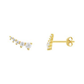 PRIMROSE 24k Gold over Sterling Silver Graduated Cubic Zirconia Crawler Stud Earrings