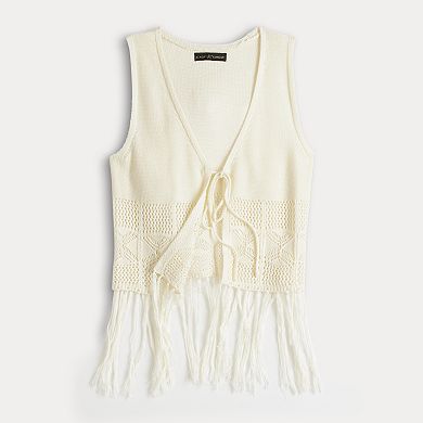 Juniors' Almost Famous Tie Front Fringed Vest