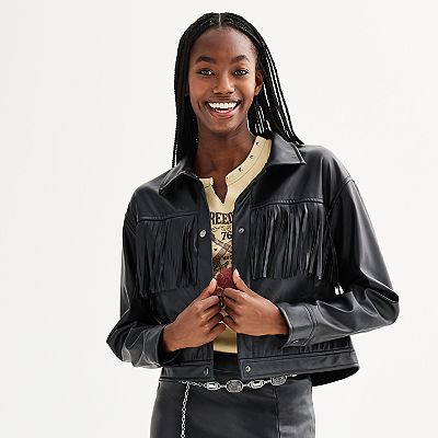Juniors Almost Famous Fringe Front Jacket