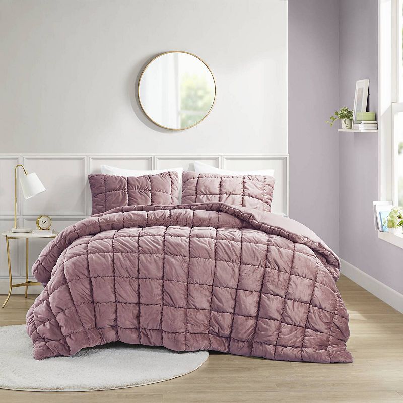 Intelligent Design Full/Queen Velvet Dream Puff Ultra Soft Weave Comforter Set Pink: Microfiber, OEKO-TEX Certified