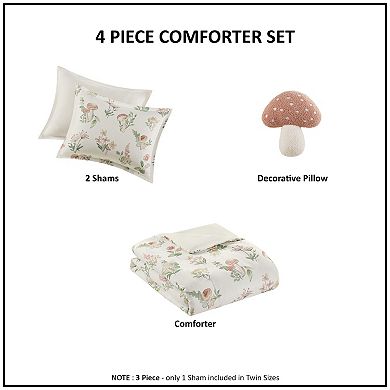 Intelligent Design Brynn Mushroom Garden Comforter Set with Throw Pillow