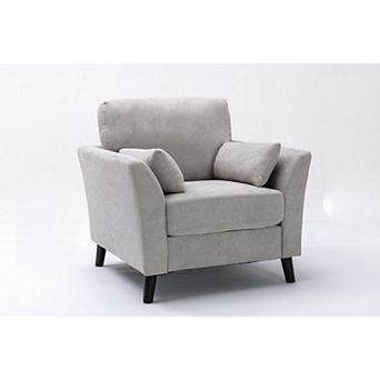 Otto 37 Inch Armchair, Pocket Coil Springs, 2 Throw Pillows, Gray Linen Fabric